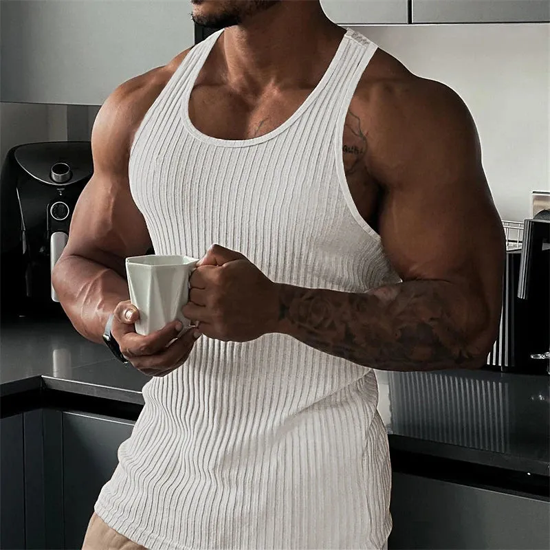 3D Printed Crew Neck Men's Sleeveless Tee - Vibrant Vertigo Digital Print Top