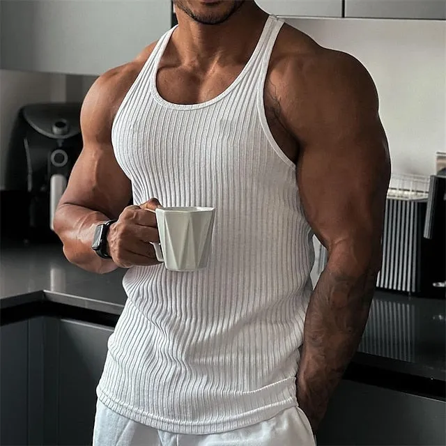 3D Printed Crew Neck Men's Sleeveless Tee - Vibrant Vertigo Digital Print Top