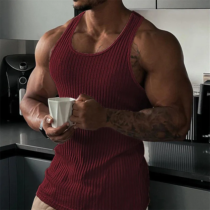 3D Printed Crew Neck Men's Sleeveless Tee - Vibrant Vertigo Digital Print Top