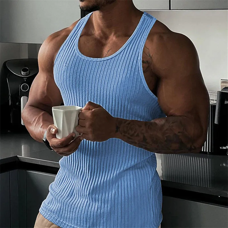 3D Printed Crew Neck Men's Sleeveless Tee - Vibrant Vertigo Digital Print Top