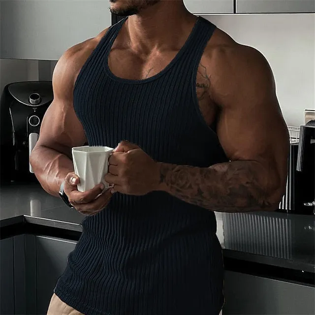 3D Printed Crew Neck Men's Sleeveless Tee - Vibrant Vertigo Digital Print Top
