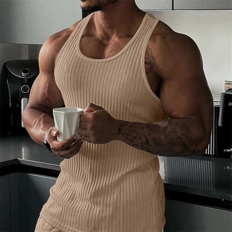 3D Printed Crew Neck Men's Sleeveless Tee - Vibrant Vertigo Digital Print Top