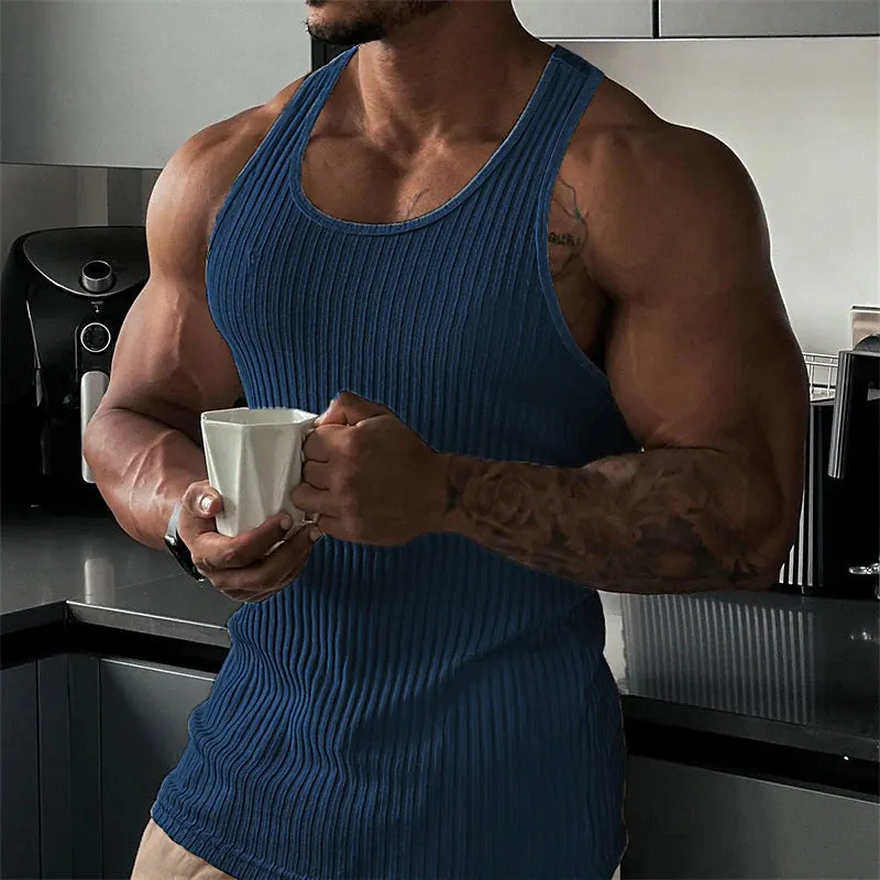 3D Printed Crew Neck Men's Sleeveless Tee - Vibrant Vertigo Digital Print Top