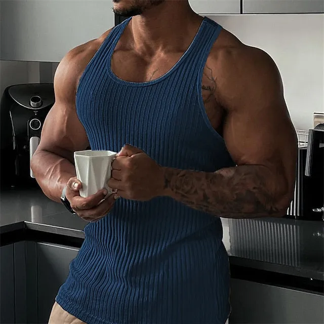 3D Printed Crew Neck Men's Sleeveless Tee - Vibrant Vertigo Digital Print Top